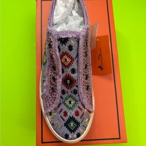 Montana West Lilac Embroidered Slip-On Sneaker with Multicolor Beadwork